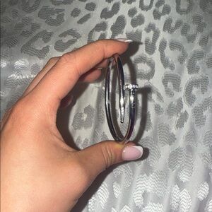 Silver screw Bangle with Rhinestone Accent